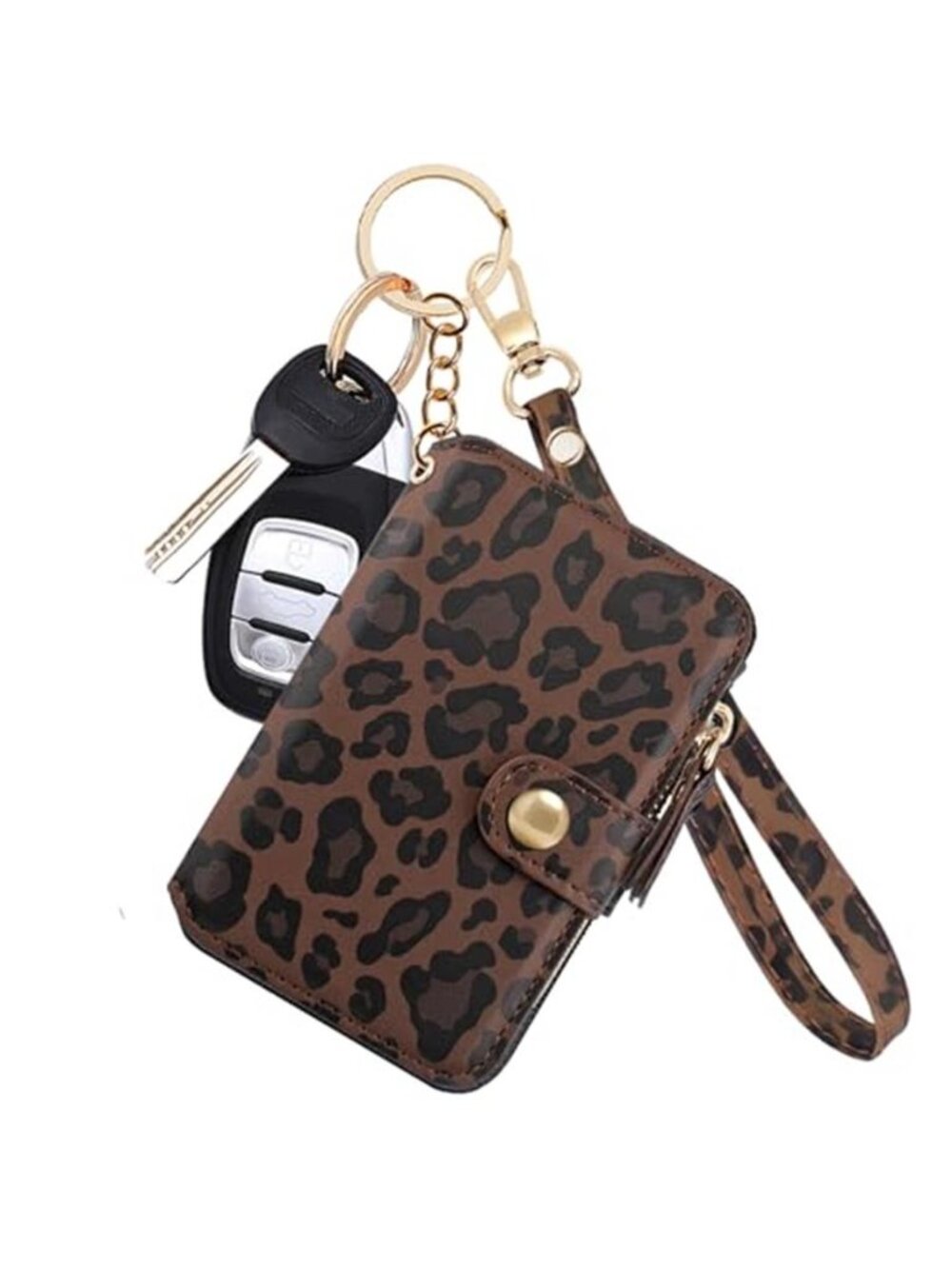 Leopard Wristlet Wallet Card Holder RFID Zip Coin Purse Keychain Phone Wallet